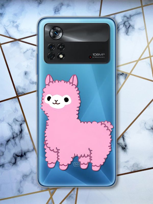 Прозорий чохол на Xiaomi Poco X4 Pro Лама рожева (принт 100)