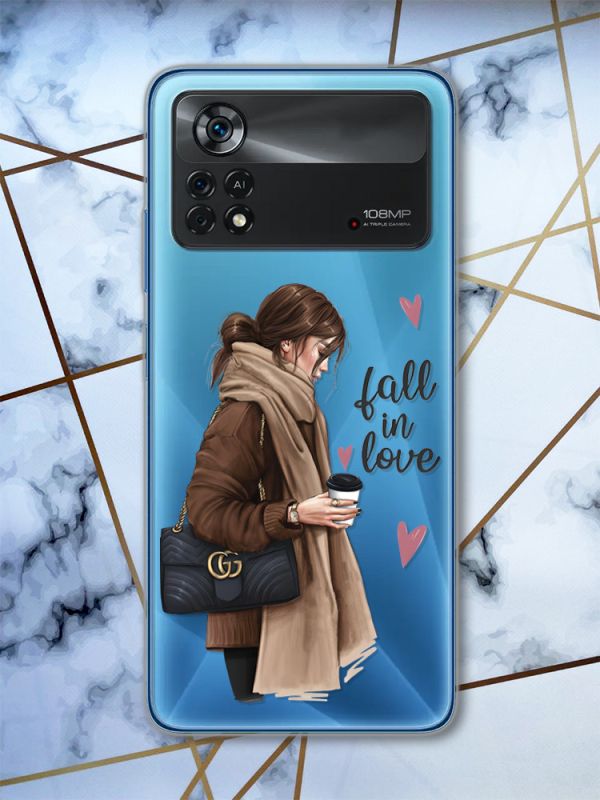 Прозорий чохол на Xiaomi Poco X4 Pro Дівчина з кавою (принт 112)