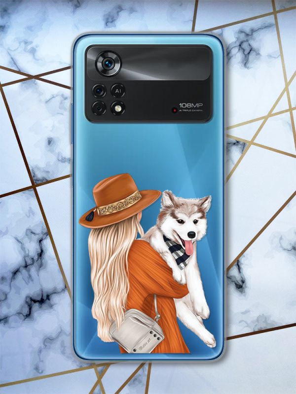 Прозорий чохол на Xiaomi Poco X4 Pro Дівчина з песиком (принт 115)