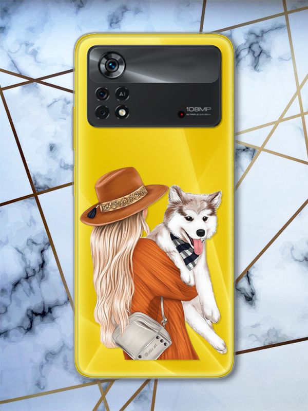 Прозорий чохол на Xiaomi Poco X4 Pro Дівчина з песиком (принт 115)