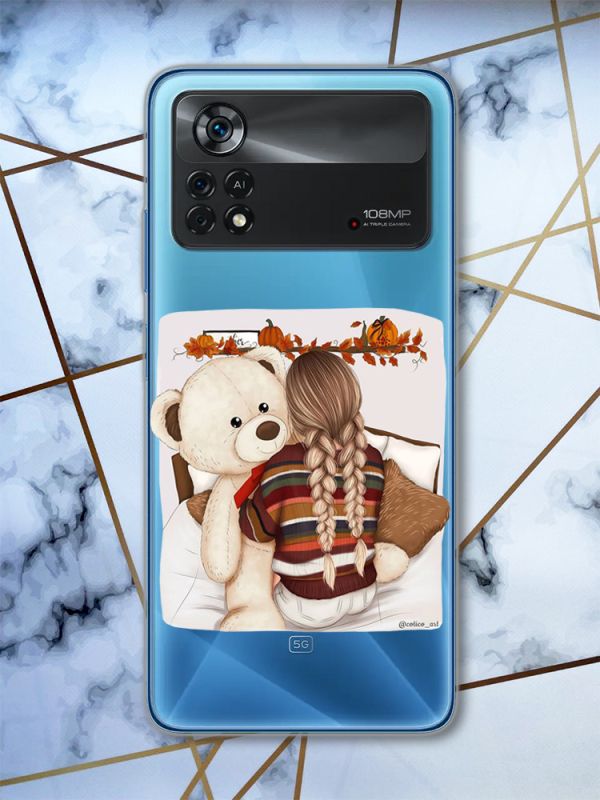 Прозорий чохол на Xiaomi Poco X4 Pro Дівчинка з ведмедиком (принт 117)