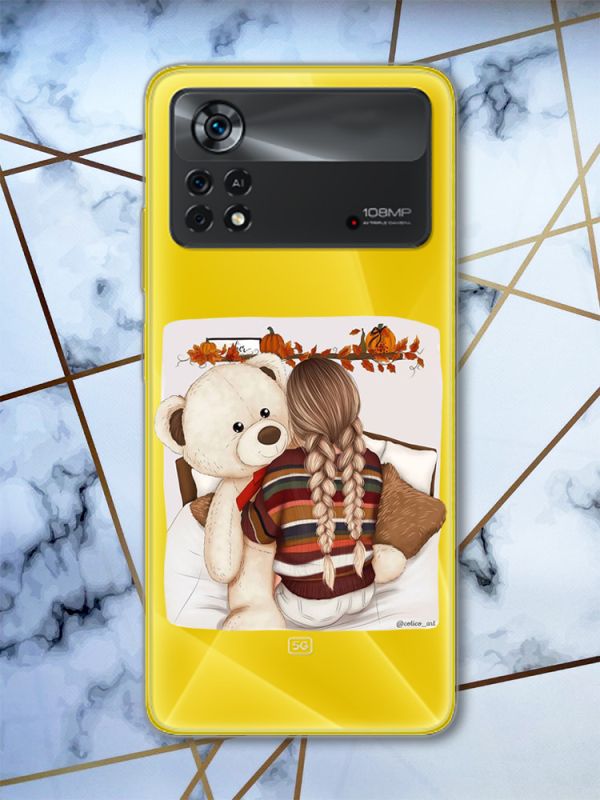 Прозорий чохол на Xiaomi Poco X4 Pro Дівчинка з ведмедиком (принт 117)