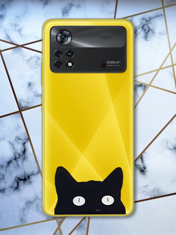 Прозорий чохол на Xiaomi Poco X4 Pro Котик (принт 119)