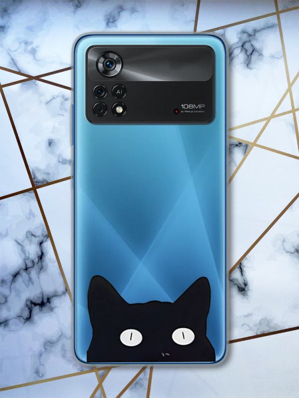 Прозорий чохол на Xiaomi Poco X4 Pro Котик (принт 119)