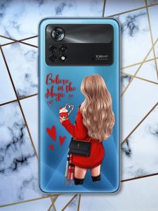 Прозорий чохол на Xiaomi Poco X4 Pro Дівчина з кавою. Вірю в диво (принт 137)