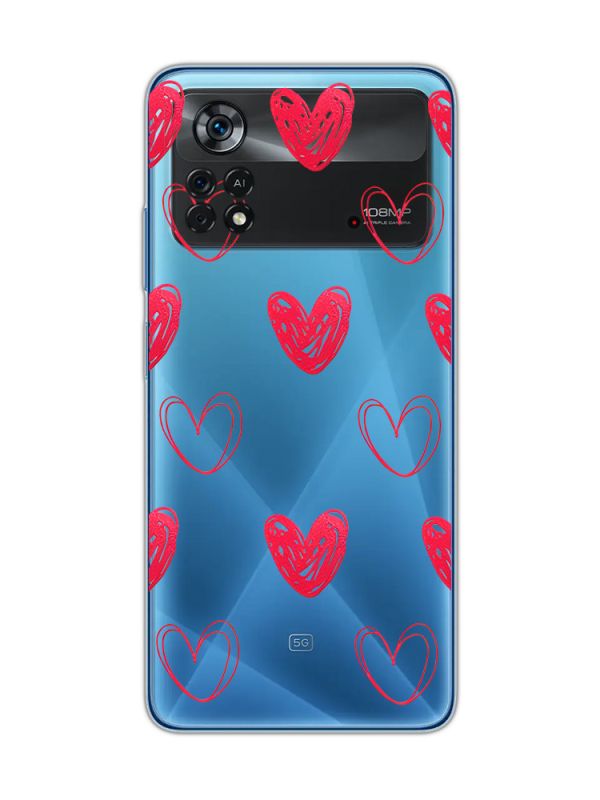 Прозорий чохол на Xiaomi Poco X4 Pro Сердечка червоні (принт 77)