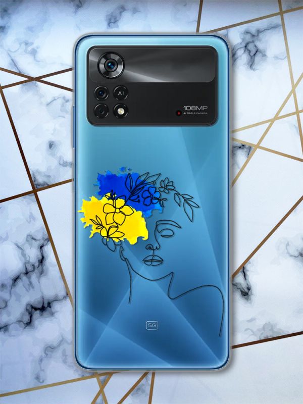 Прозорий чохол на Xiaomi Poco X4 Pro патріотичний дизайн Українка Арт (принт 3)