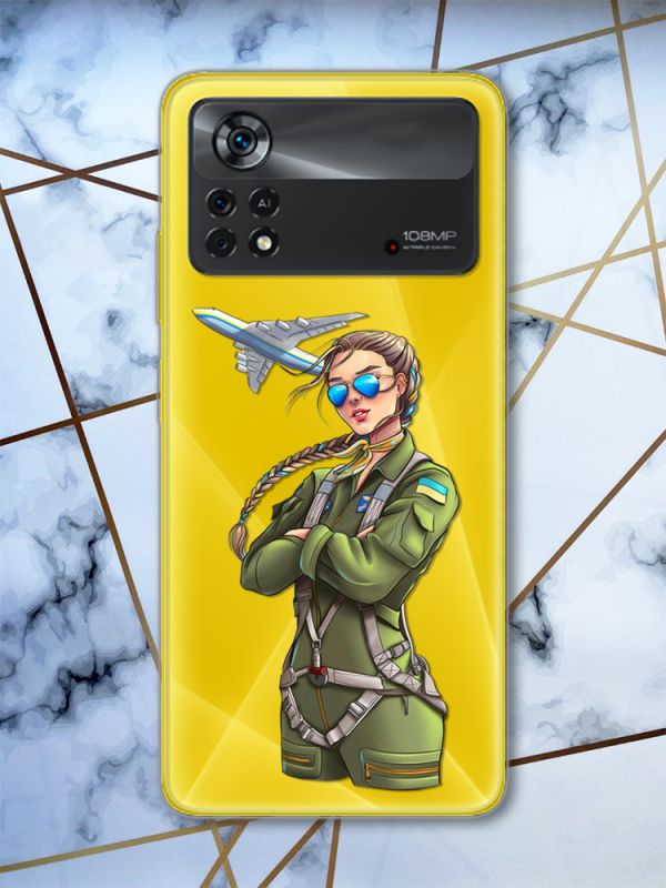Прозорий чохол на Xiaomi Poco X4 Pro патріотичний дизайн Дівчина-пілот (принт 6)