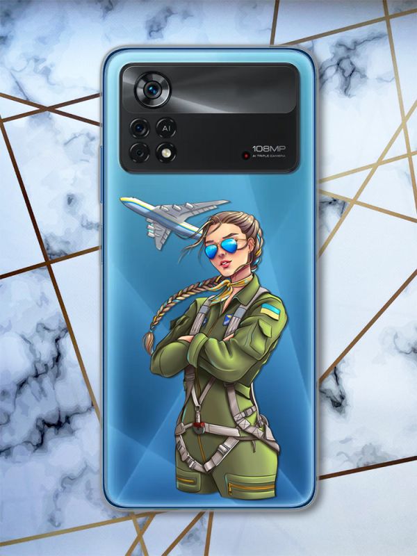 Прозорий чохол на Xiaomi Poco X4 Pro патріотичний дизайн Дівчина-пілот (принт 6)