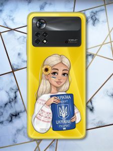 Прозорий чохол на Xiaomi Poco X4 Pro патріотичний дизайн Українка з паспортом (принт 13)