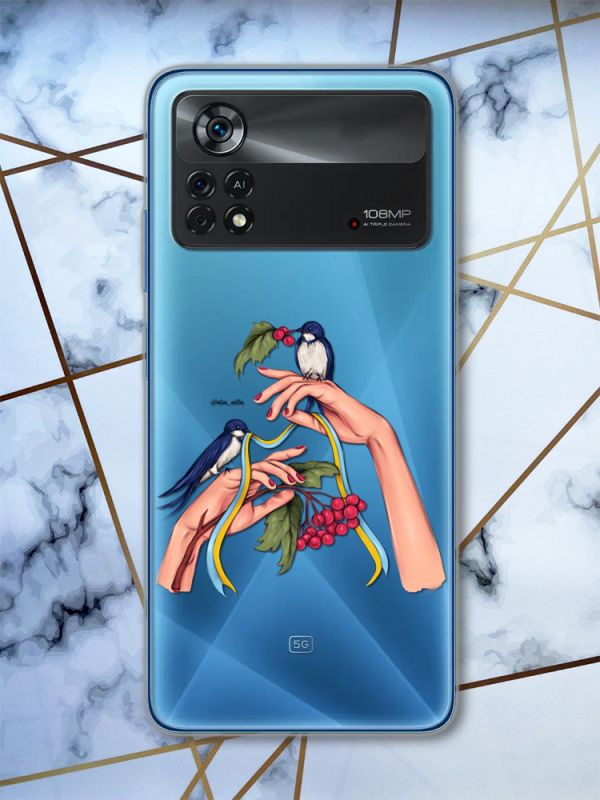 Прозорий чохол на Xiaomi Poco X4 Pro патріотичний дизайн Ластівки (принт 15)