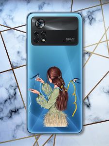 Прозорий чохол на Xiaomi Poco X4 Pro патріотичний дизайн Дівчина з ластівками (принт 16)