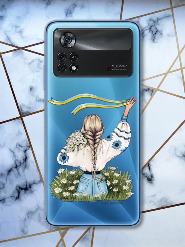 Прозорий чохол на Xiaomi Poco X4 Pro патріотичний дизайн Дівчина зі стрічкою (принт 17)