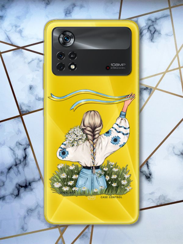 Прозорий чохол на Xiaomi Poco X4 Pro патріотичний дизайн Дівчина зі стрічкою (принт 17)