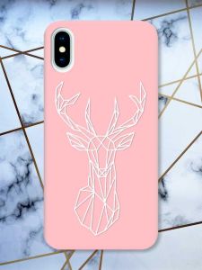 Матовий рожевий чохол на iPhone X / Xs Олень (принт 129)