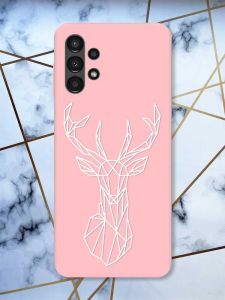 Матовий рожевий чохол на Samsung A13 4G Олень (принт 129)