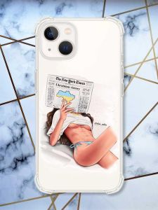 Прозорий чохол із потовщеними кутами на iPhone 14 Plus Дівчина з газетою (принт 31)
