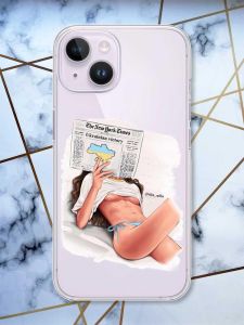 Прозорий чохол із захистом камери на iPhone 14 Дівчина з газетою (принт 31)