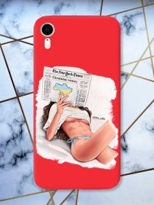 Матовий червоний чохол на Apple iPhone XR Дівчина з газетою (принт 31)