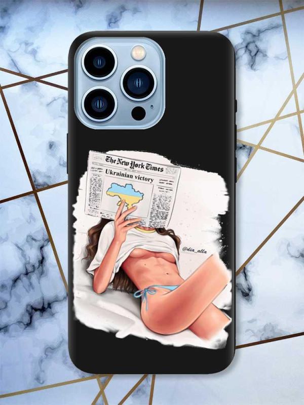Матовий чорний чохол на Apple iPhone 13 Pro Max Дівчина з газетою (принт 31)