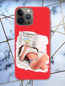 Матовий червоний чохол на Apple iPhone 13 Pro Дівчина з газетою (принт 31)