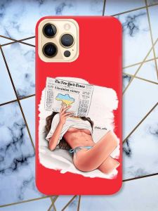 Матовий червоний чохол на Apple iPhone 12 Pro Max Дівчина з газетою (принт 31)