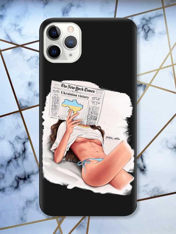 Матовий чорний чохол на iPhone 11 Pro Max (6.5) Дівчина з газетою (принт 31)