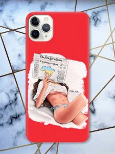 Матовий червоний чохол на iPhone 11 Pro Max (6.5) Дівчина з газетою (принт 31)