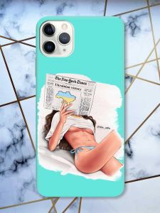 Матовий бірюзовий чохол на iPhone 11 Pro Max (6.5) Дівчина з газетою (принт 31)