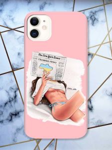 Матовий рожевий чохол на Apple iPhone 11 (6.1) Дівчина з газетою (принт 31)