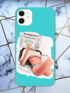 Матовий бірюзовий чохол на Apple iPhone 11 (6.1) Дівчина з газетою (принт 31)