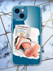Прозорий чохол для iPhone 13 mini Дівчина з газетою (принт 31)