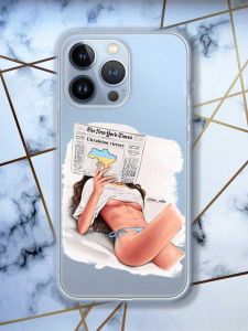Прозорий чохол на Apple iPhone 13 Pro Дівчина з газетою (принт 31)