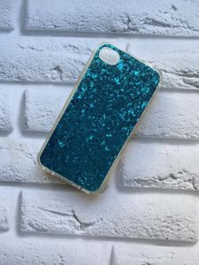 Силіконовий чохол із блискітками для iPhone 4/4S Голубий