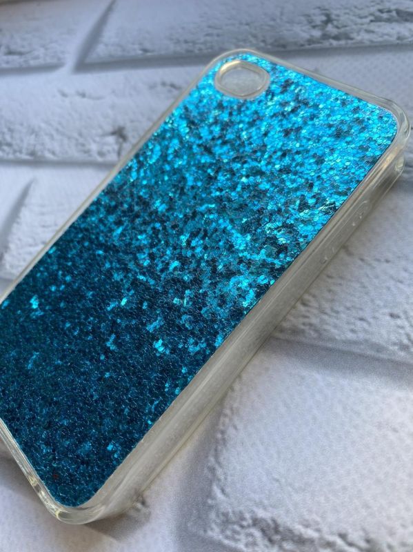 Силіконовий чохол із блискітками для iPhone 4/4S Голубий