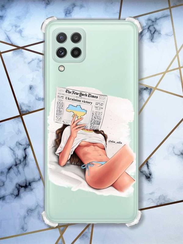 Чохол із потовщеними кутами на Samsung Galaxy A22 5G / A22s 5G Дівчина з газетою (принт 31)