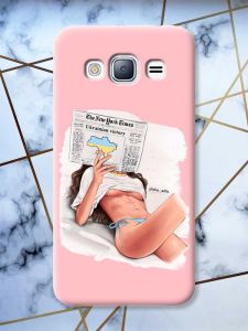 Матовий рожевий чохол на Samsung Galaxy J3 / J310 Дівчина з газетою (принт 31)