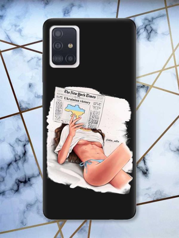 Матовий чорний чохол на Samsung Galaxy A51 Дівчина з газетою (принт 31)