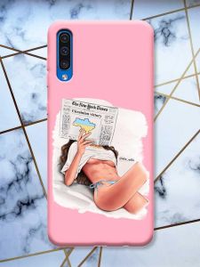 Матовий рожевий чохол на Samsung Galaxy A50 (2019) A505 Дівчина з газетою (принт 31)