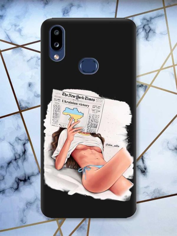 Матовий чорний чохол на Samsung Galaxy A10ѕ A107 Дівчина з газетою (принт 31)