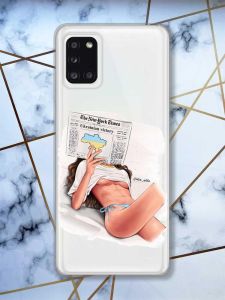 Прозорий чохол на Samsung A31 Дівчина з газетою (принт 31)