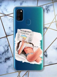 Прозорий чохол на Samsung Galaxy M30s/М21  Дівчина з газетою (принт 31)