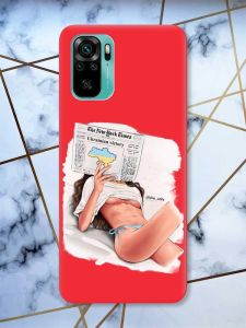 Матовий червоний чохол на Xiaomi Redmi Note 10 / Note 10s Дівчина з газетою (принт 31)