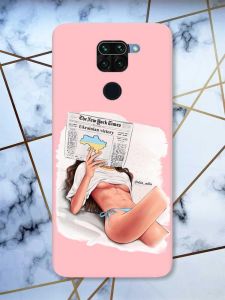Матовий рожевий чохол на Xiaomi Redmi Note 9 Дівчина з газетою (принт 31)