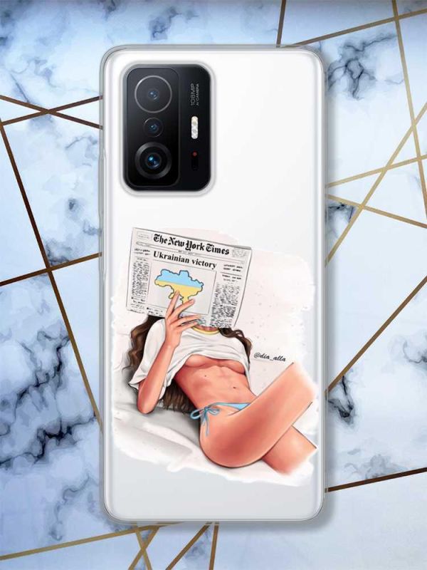 Прозорий чохол на Xiaomi 11T  Дівчина з газетою (принт 31)