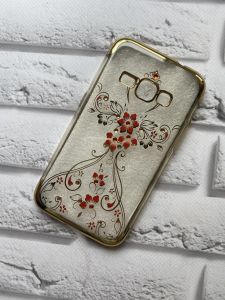 Силіконовий чохол із золотим обідком для SAMSUNG J2 Дрібні червоні квіти