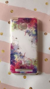 Силіконовий чохол з камінням для Xiaomi Redmi 3s Квіти рожево-голубі