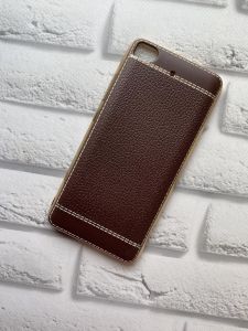 Силіконовий чохол із тисненням для Mi 5s З золотим обідком. Темно-коричневий