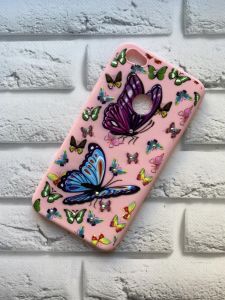 Силіконовий чохол з малюнком та камінням для Xiaomi Redmi Note 5A Метелики на рожевому