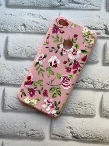 Силіконовий чохол з малюнком та камінням для Xiaomi Redmi Note 5A Дрібні квіти на рожевому